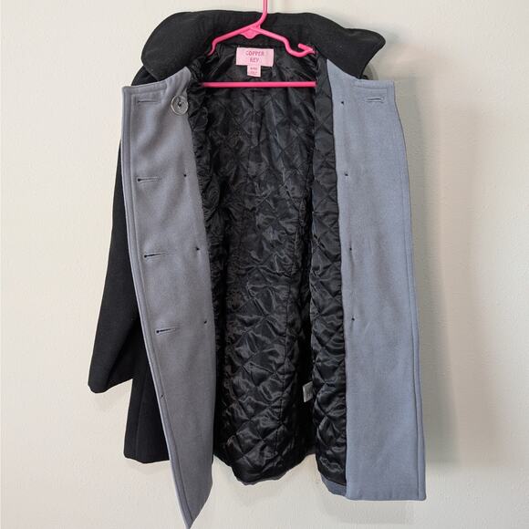 Copper Key Girls Black & Gray Colorblock Double Breasted Lined Pea Coat 6/6X - Picture 6 of 9